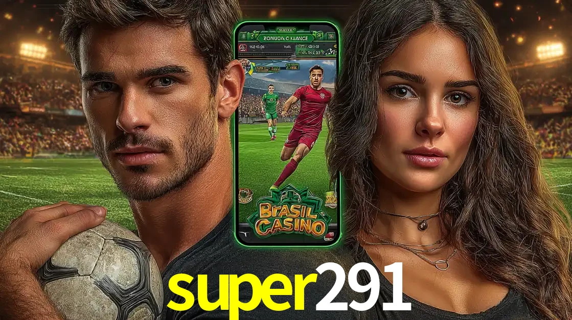 Homem segurando uma bola de futebol e uma mulher ao lado de um smartphone exibindo o jogo de apostas esportivas da super291. Faça seu palpite no cassino online.